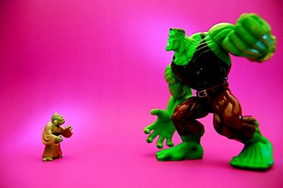 Yoda vs giant Hulk figure