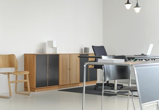 Wooden cabinets in an office setting