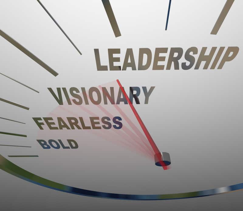Leadership, visionary, fearless, bold on a speedometer - Grow Your Leadership Confidence