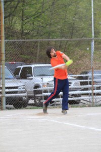 Joesph Lalonde hitting a softball