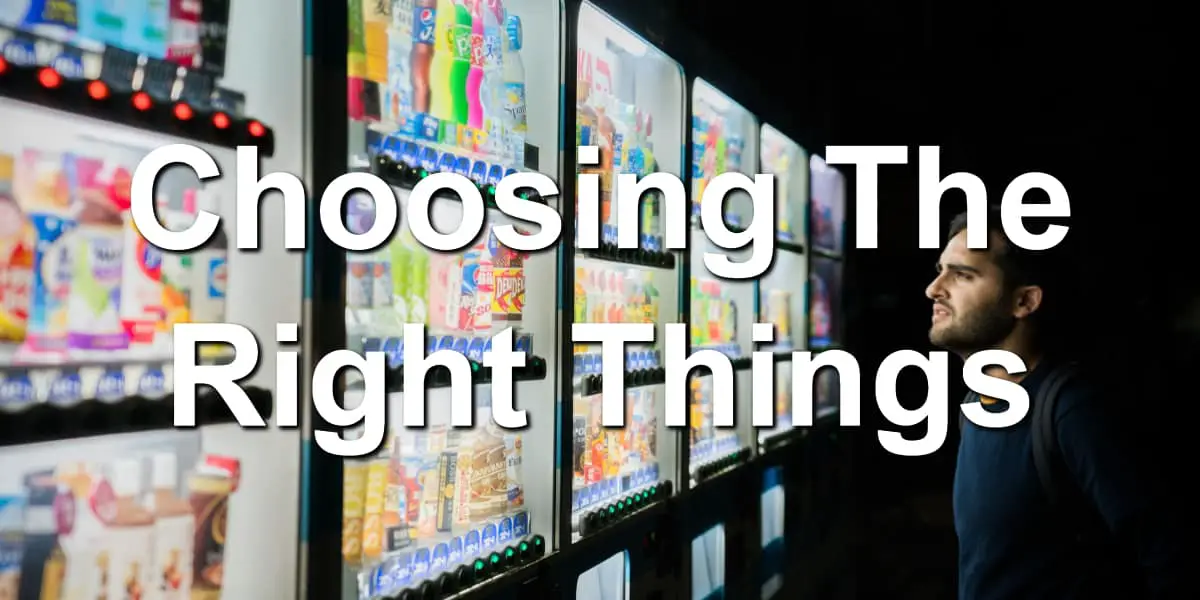 Man making the tough choice at a vending machine