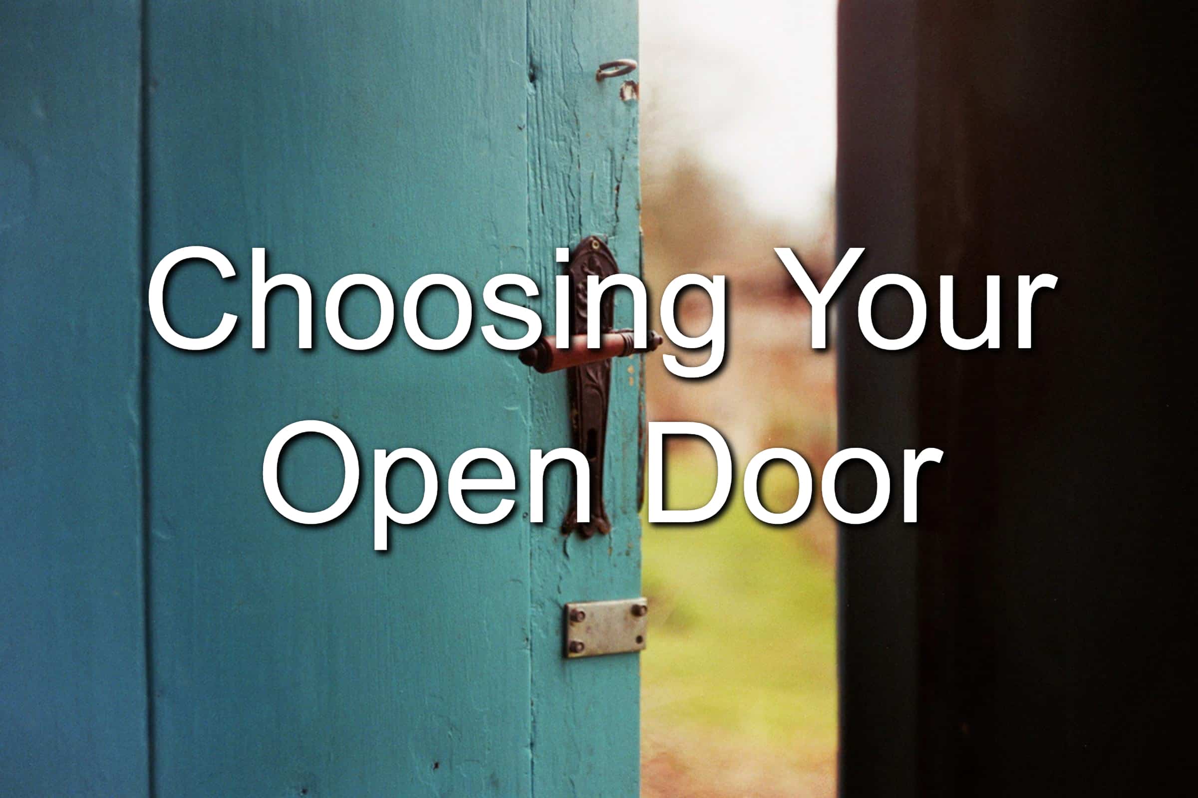 Green, wooden door that is open door