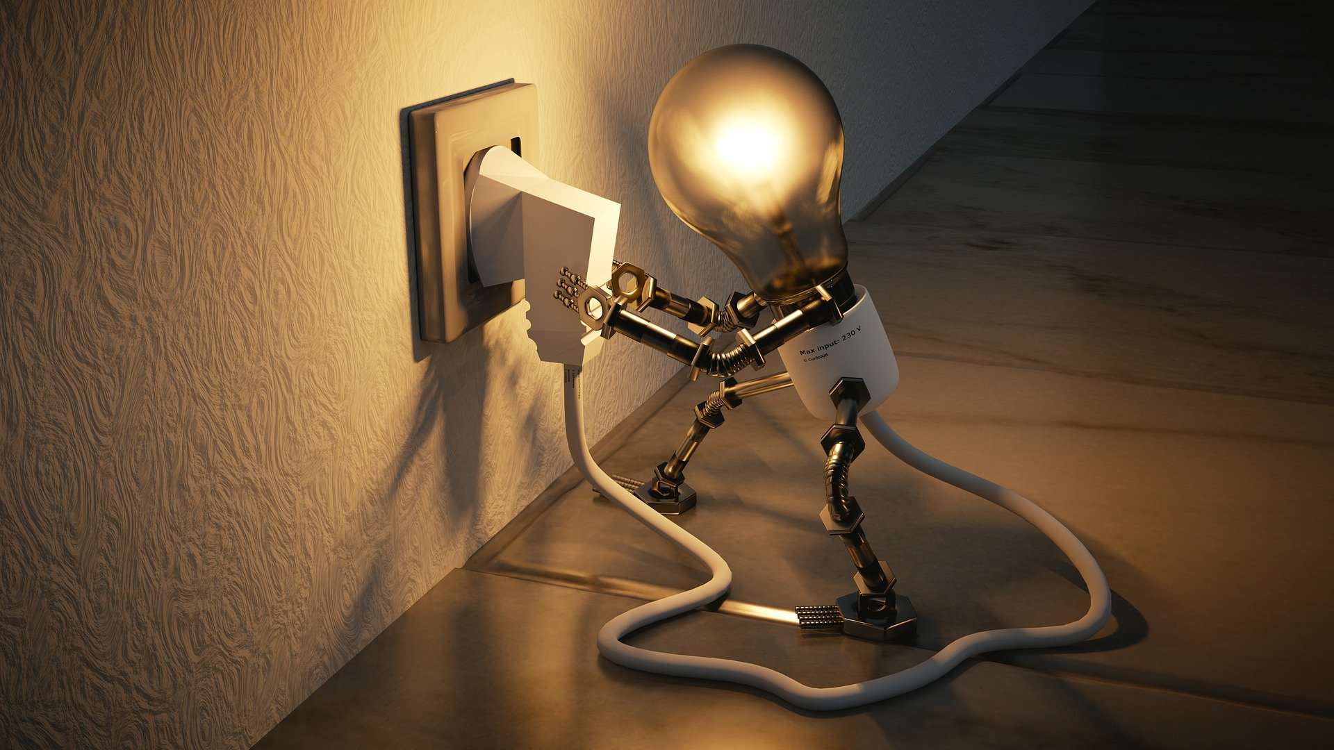 Lightbulb plugging itself into a wall