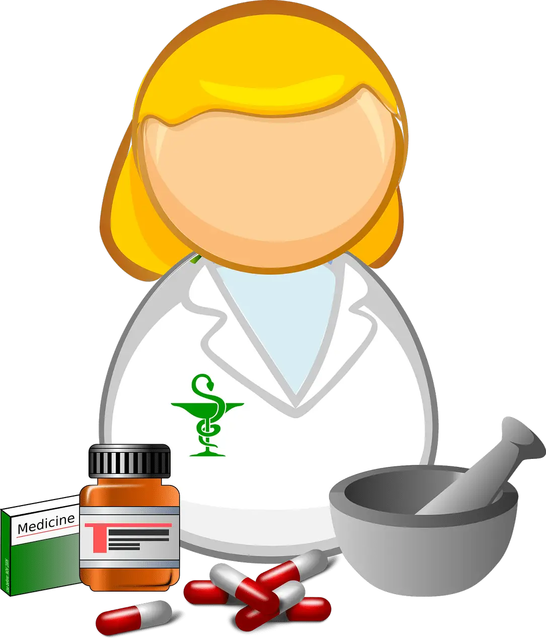 Pharmacist drawing. Lady in a white lab coat