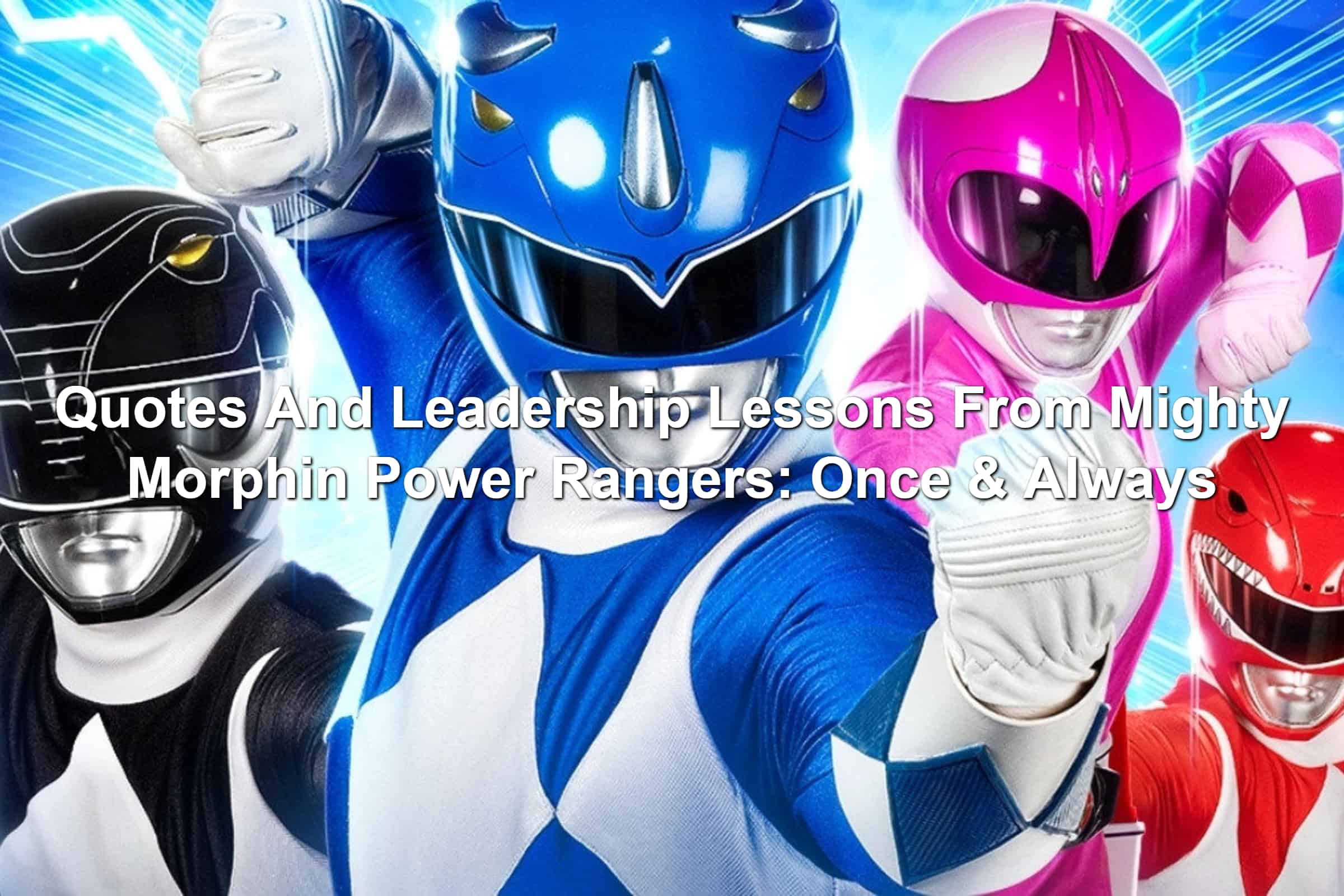 Black, Blue, Pink, and Red Rangers from the Mighty Morphin Power Rangers: Once & Always Netflix special