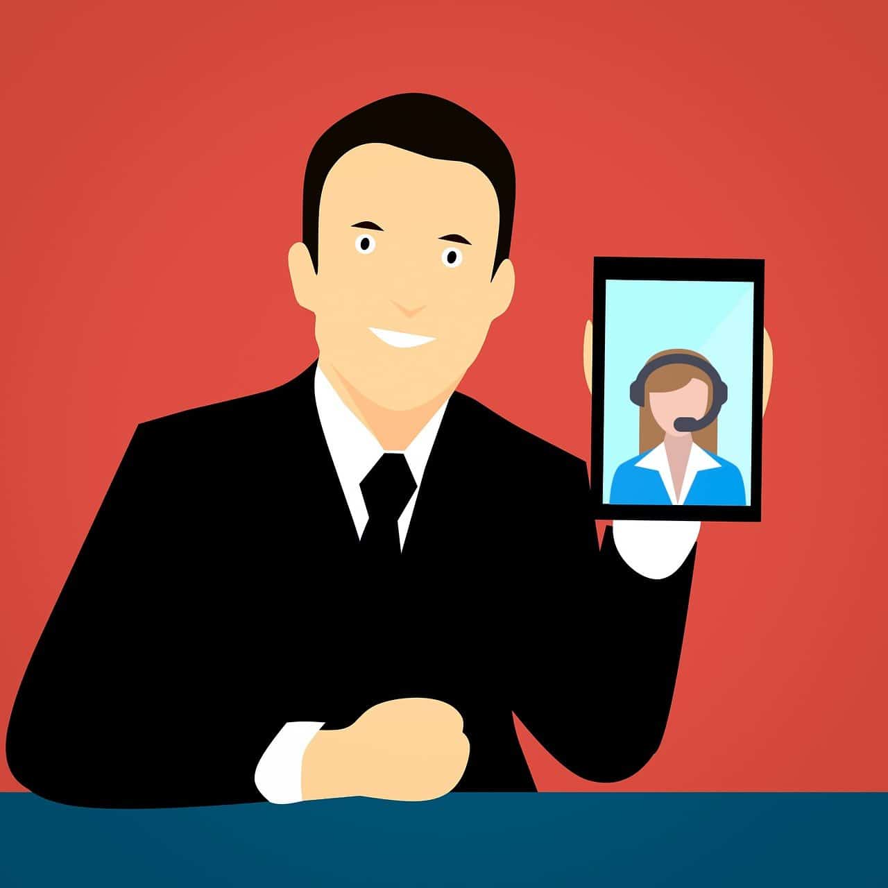 Animated image of a man holding up a cell phone.