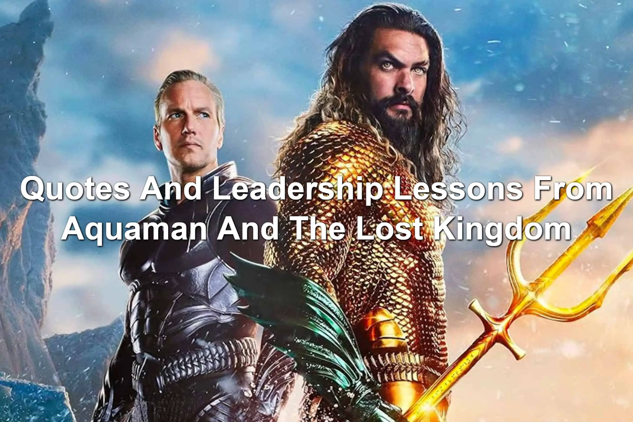 King Orm and Aquaman standing back to back with a blue background. Aquaman 2 Aquaman And The Lost Kingdom