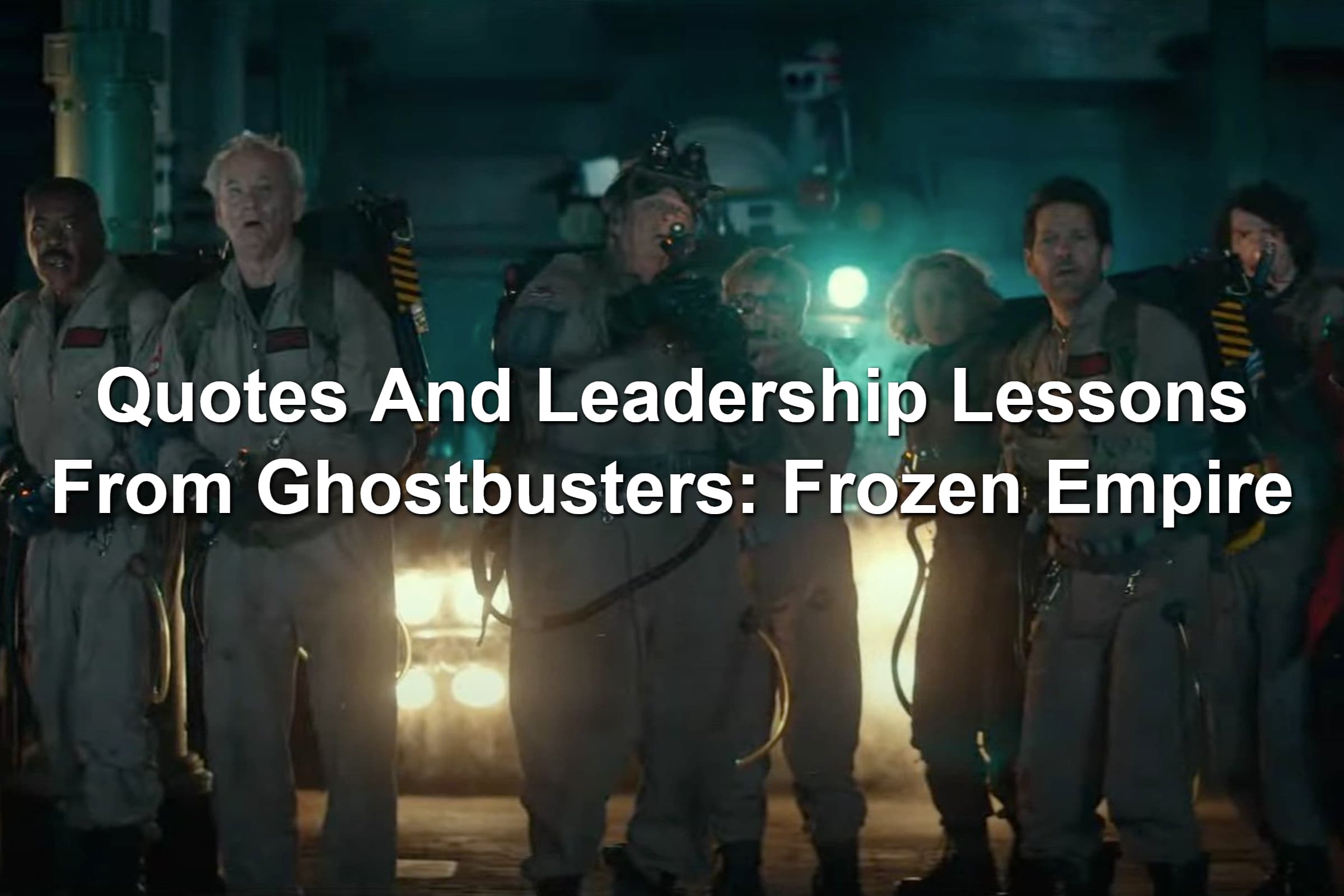 Ghostbusters in jumpsuits with their proton pack blasters ready to shoot
